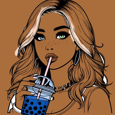 realistic girl drink a boba