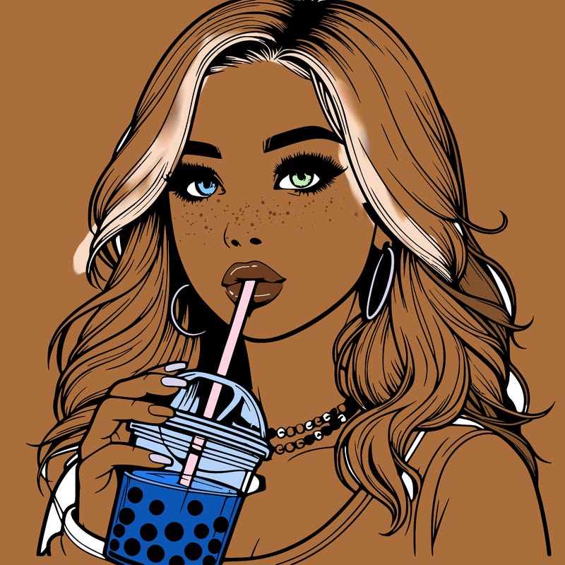 realistic girl drink a boba