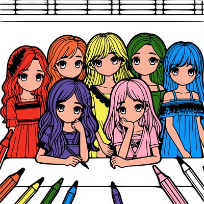 8 girls drawing