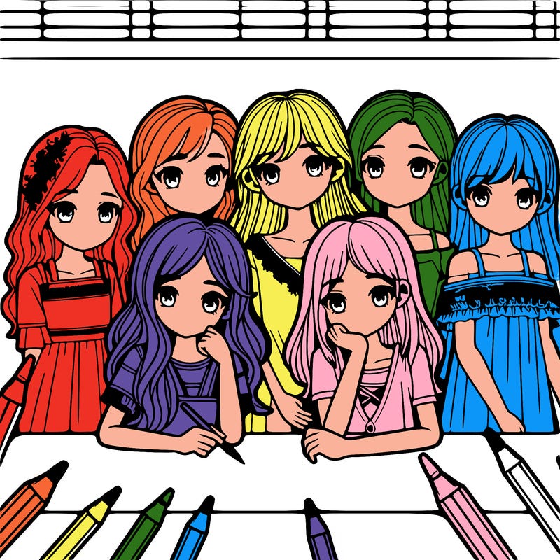 8 girls drawing