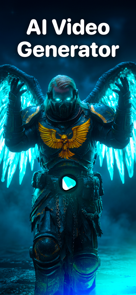 See Dance AI - Video Generator - See Dance AI Video Generator app interface featuring a cinematic sci-fi character with glowing wings