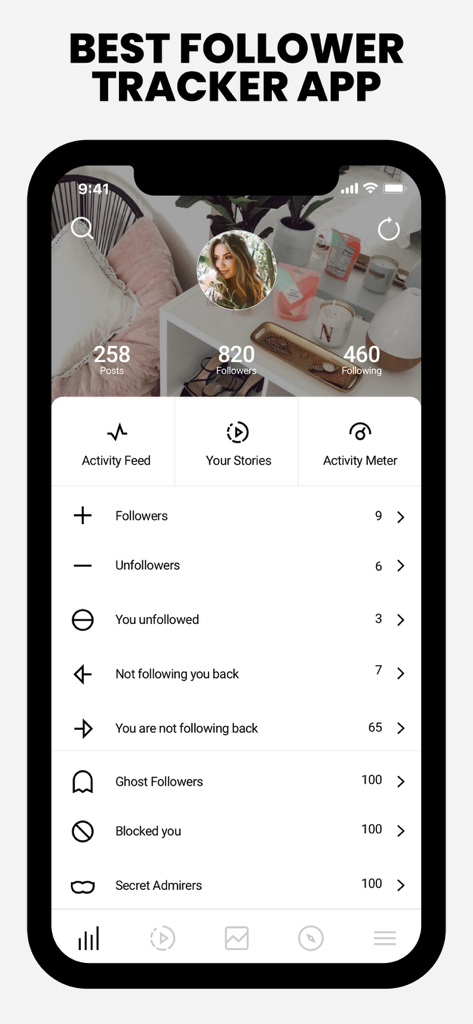 FollowMeter for Instagram - Panel de la app FollowMeter para rastrear no seguidores y admiradores secretos de Instagram