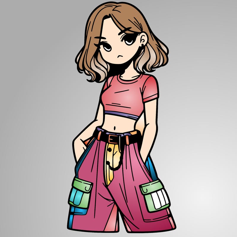 girl with crop top and baggy pants