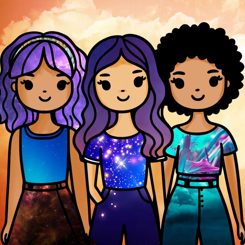 three girls one curly hair