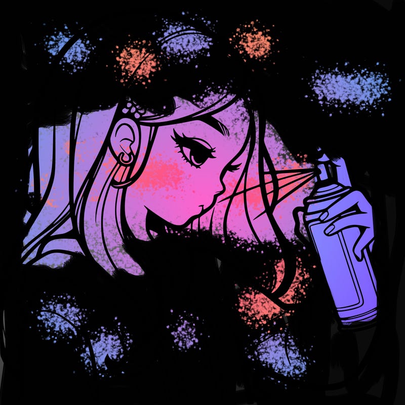 a realistic girl spray painting