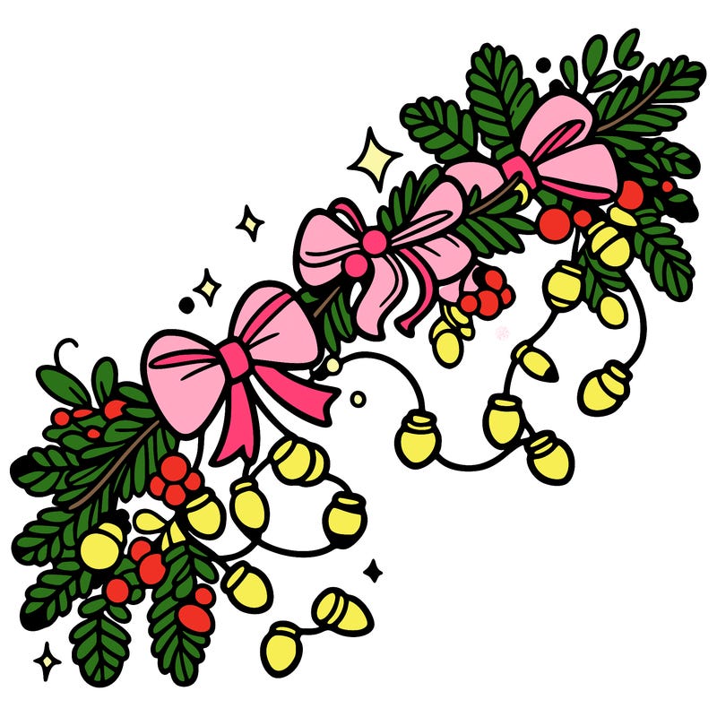 christmas garland: decorated with lights and ribbons..simple vector art