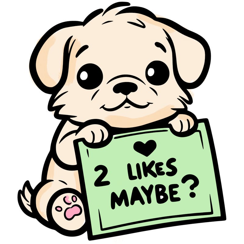 a puppy holding a sign that says 2 likes maybe?