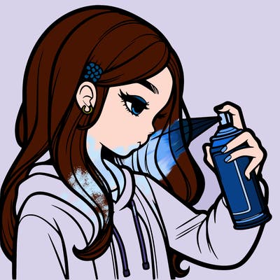 a realistic girl spray painting