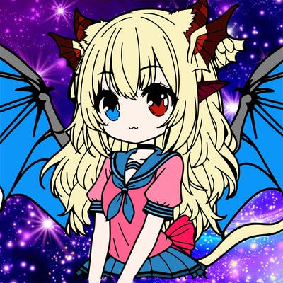 a anime girl with dragon wings and cat ears