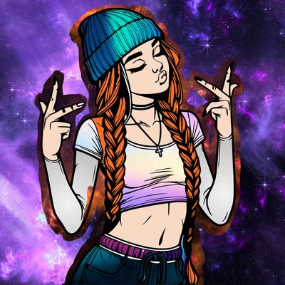 realistic teenage girl with braids and a beanie and crop top doing 🫶🏼