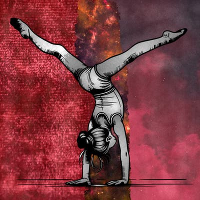 realistic gymnastic hand stand girl in four splits