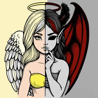 realistic angel half demon