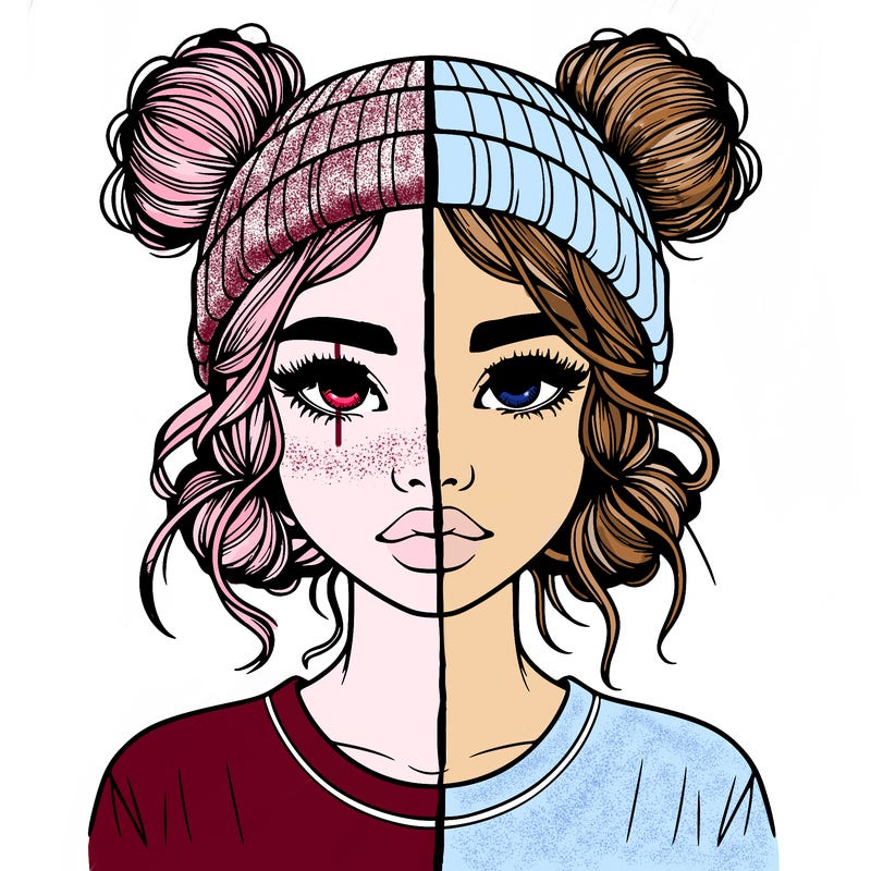 realistic girl with buns in her hair with a beanie on