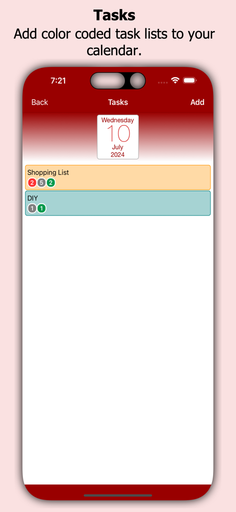 myCal PRO Planner - myCal PRO Planner 앱의 색상 코딩된 작업 목록