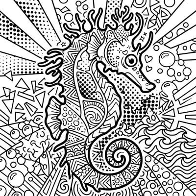 Discover the unique beauty of the Barbour's Seahorse reimagined in an exciting Pop Art style. This intricate coloring page offers bold lines and playful patterns, promising a captivating artistic journey.