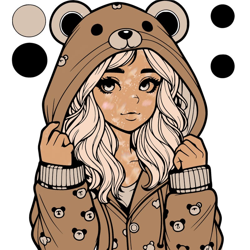 realistic girl in a animal pjs hoodie