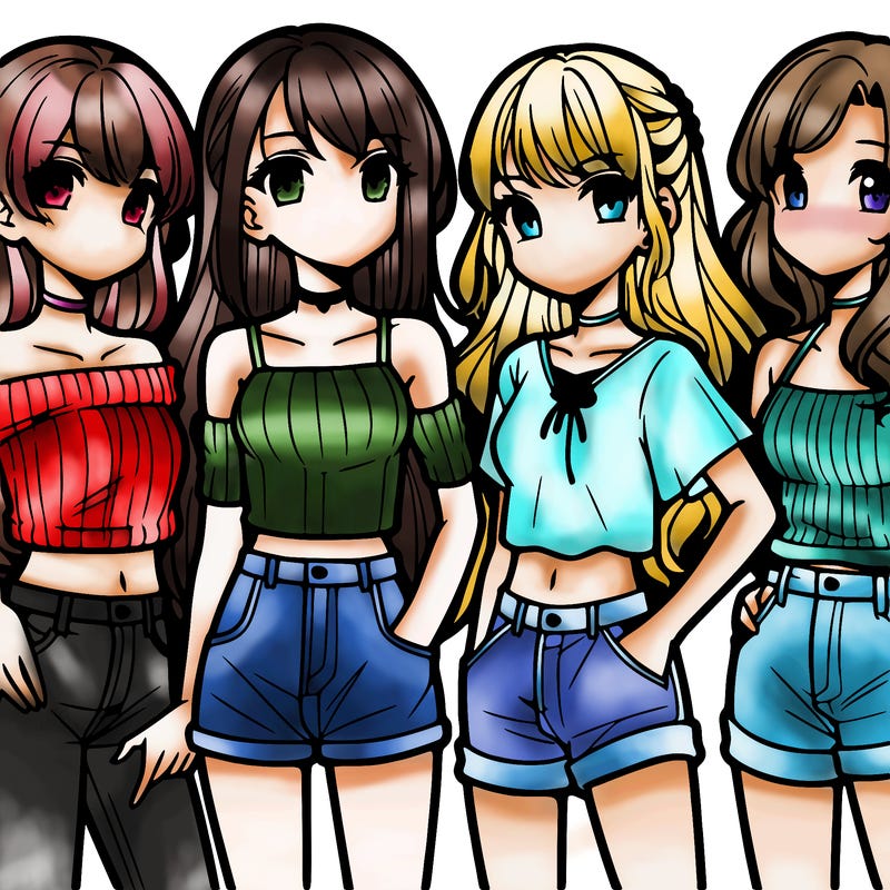 teen manga girls group of 4