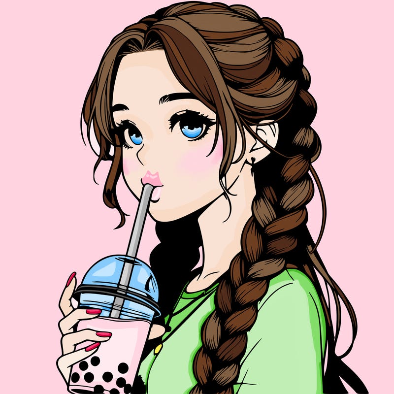 realistic girl with braided hair drinking boba