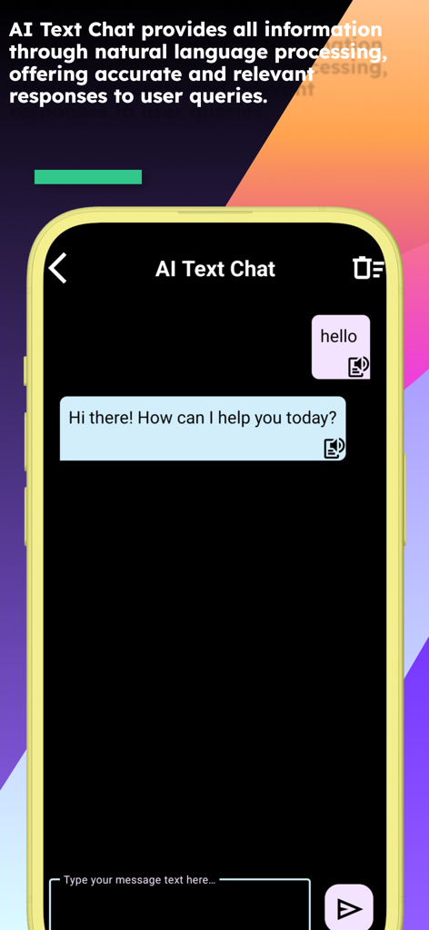 English Nuer Translator - AI text chat interface within the English Nuer Translator app showing a greeting message