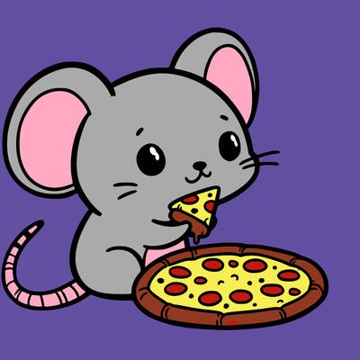 mouse with a tiny cheese pizza