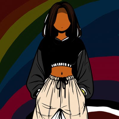 realistic girl faceless with baggy pants and a crop top