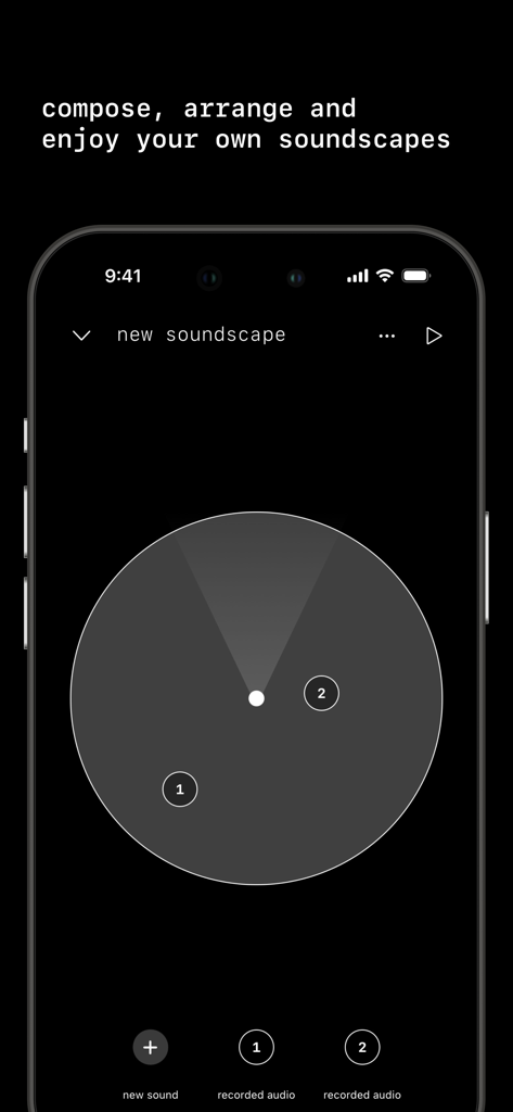 Odio - Spatial Soundscapes - Interfaz de la aplicación Odio para crear y arreglar paisajes sonoros espaciales.