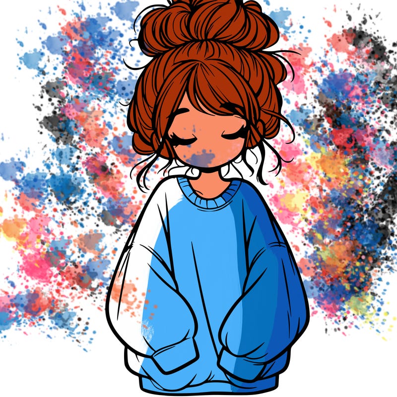 girl with baggy sweatshirt and messy bun