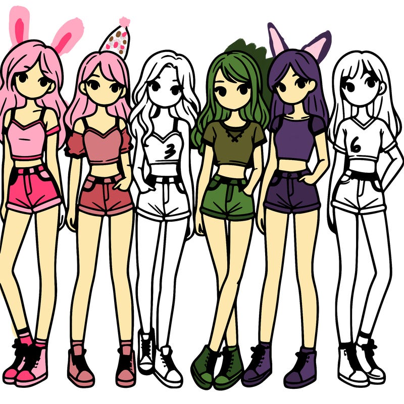 a group of girls wearing crop tops and shorts