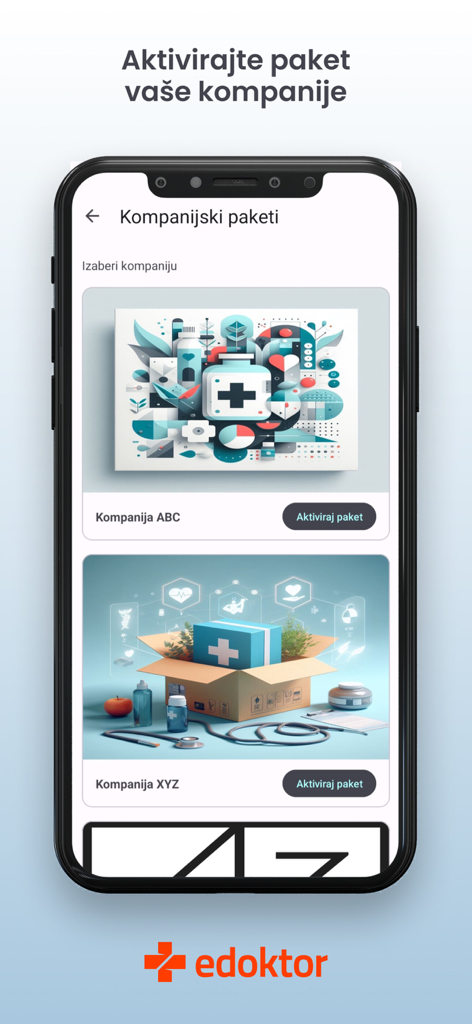 eDoktor - eDoktor mobile app interface displaying a list of company health benefit packages for activation