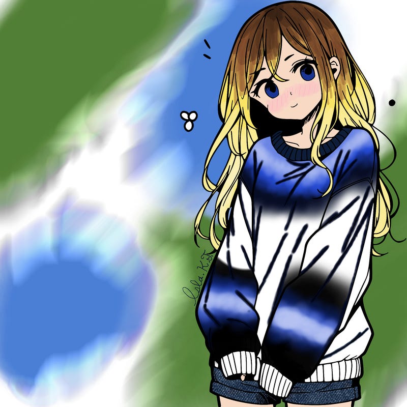 manga teen girl  in a sweater and baggy pants