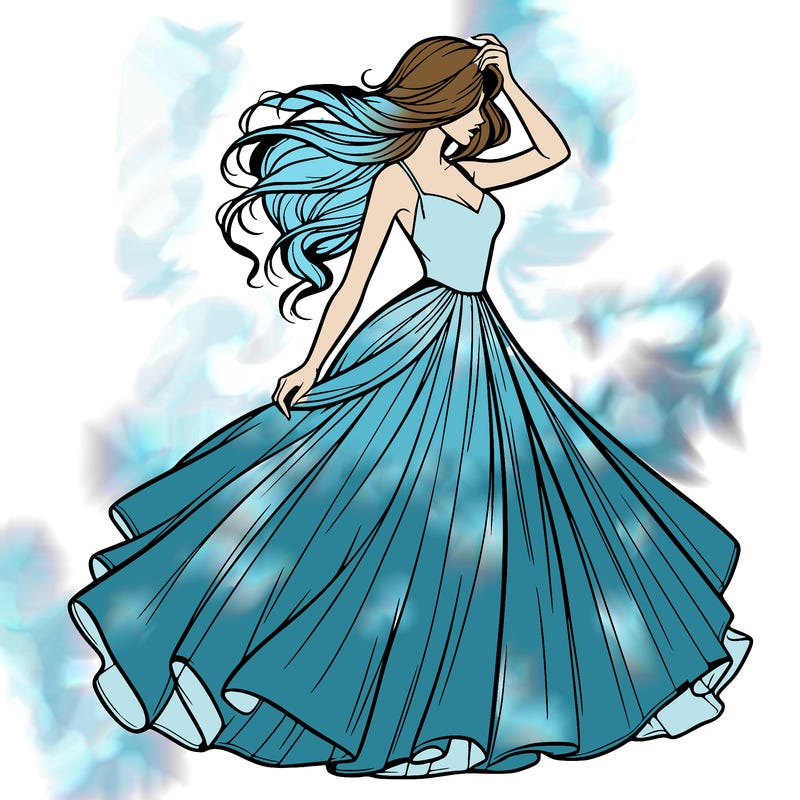 realistic woman with dress flowing in the wind