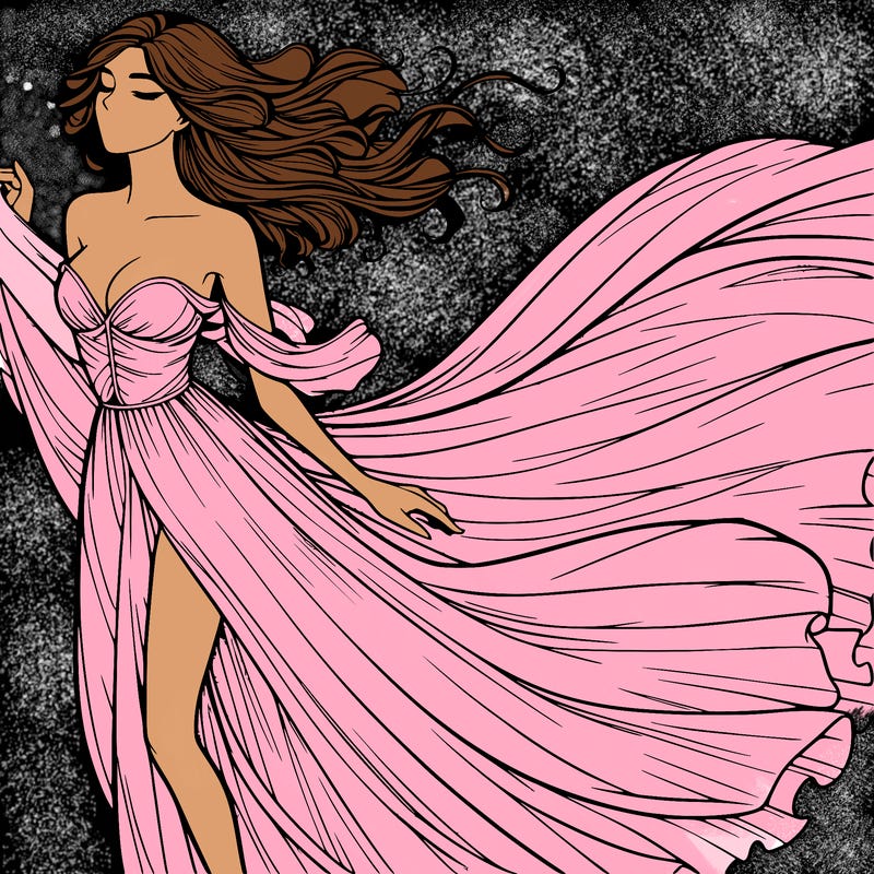 realistic woman in dress flowing the the wind