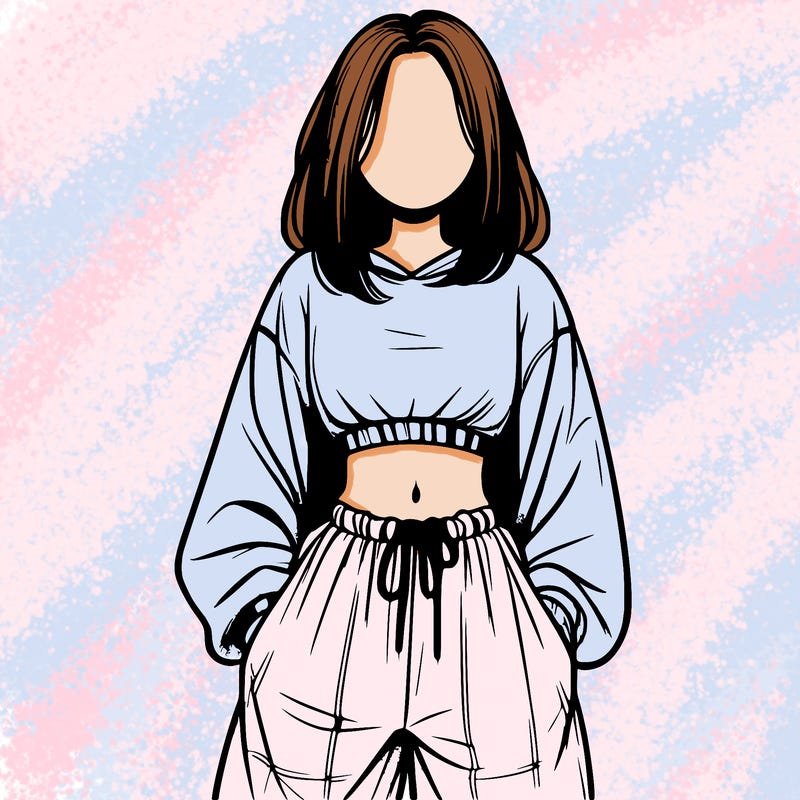 realistic girl faceless with baggy pants and a crop top