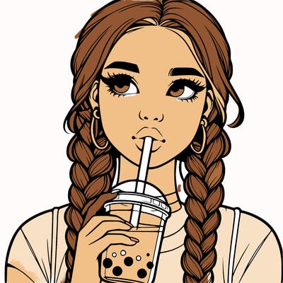 realistic girl with braided hair drinking boba