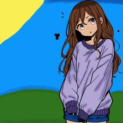 manga teen girl  in a sweater and baggy pants