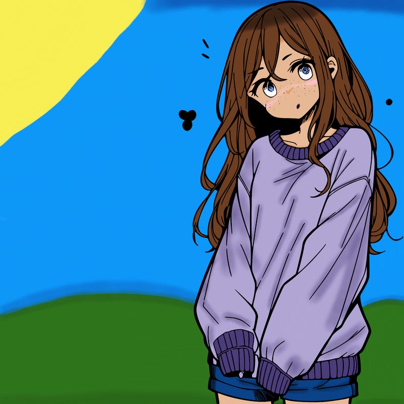 manga teen girl  in a sweater and baggy pants