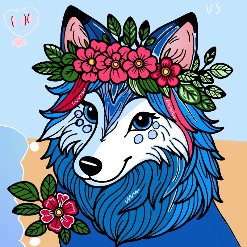 wolf with flower crown