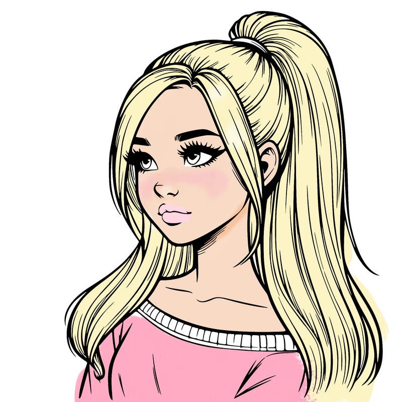 realistic girl with a high ponytail