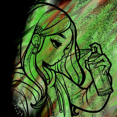 a realistic girl spray painting