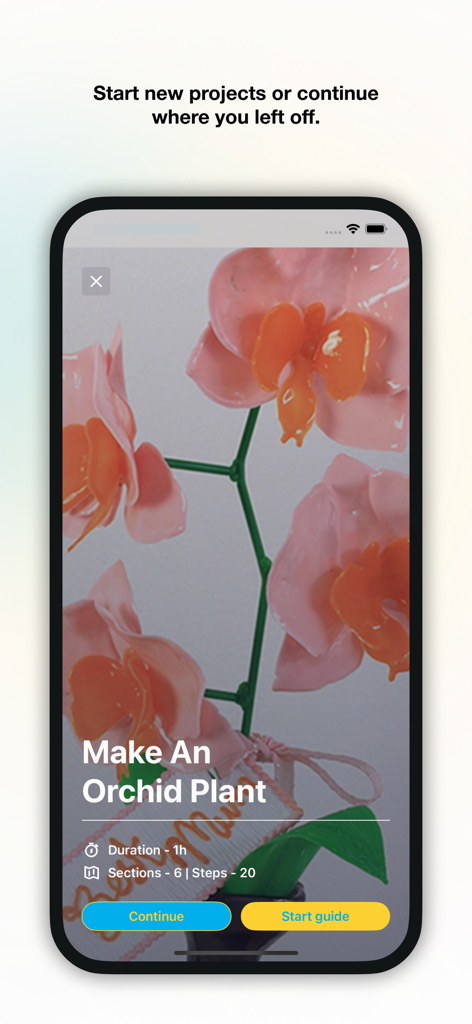 3Doodler - A 3Doodler app tutorial screen for a 3D pen orchid plant project showing duration and steps