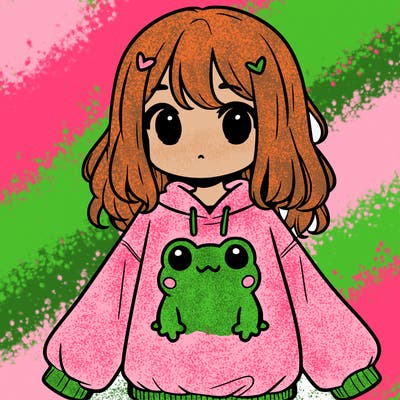 girl wearing frogging sweatshirt