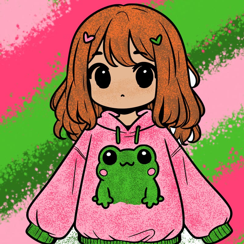 girl wearing frogging sweatshirt