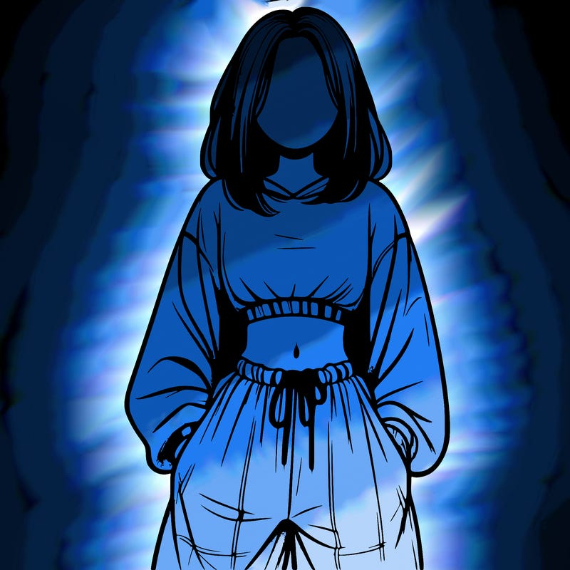 realistic girl faceless with baggy pants and a crop top