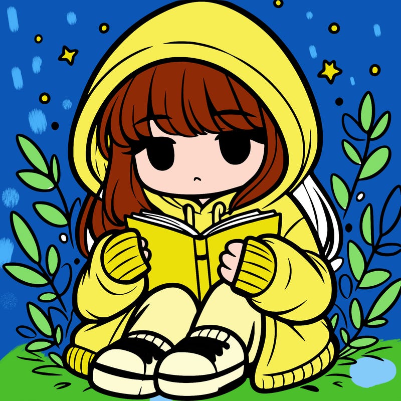 girl in oversized hoodie reading a book