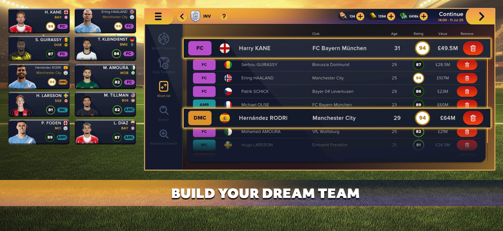 Soccer Manager 2026 - Football - Soccer Manager 2026 transfer market screen featuring world class players like Harry Kane and Erling Haaland