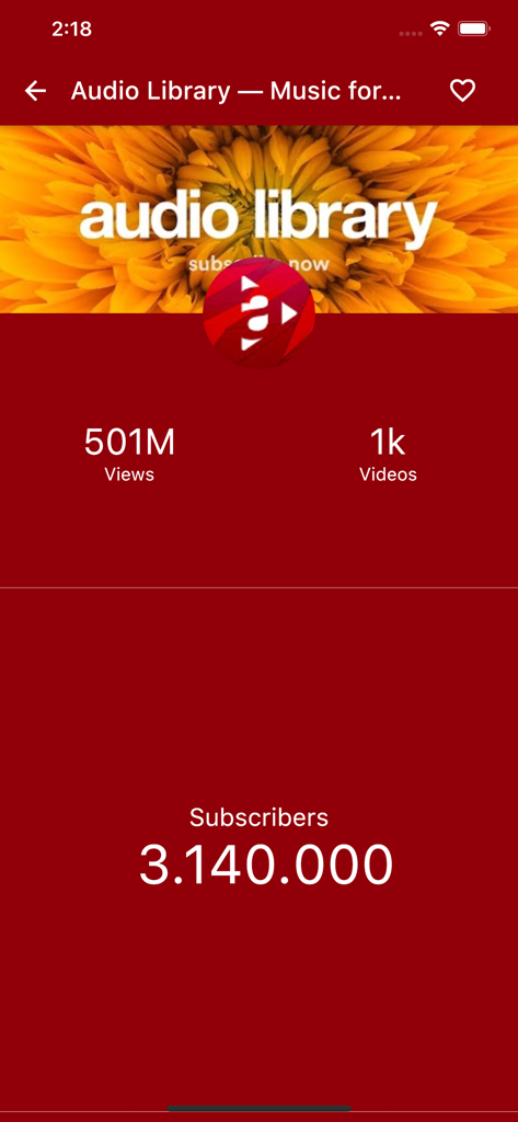 Subscribers Counter - 구독자 카운터 앱 스크린샷. 3백만 명 이상의 구독자와 5억 뷰를 기록한 유튜브 채널을 보여줍니다.