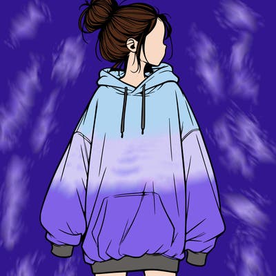 realistic girl with a oversized sweatshirt on and a bun
