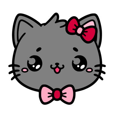 kawaii cat with a bow tie hanging from his ear