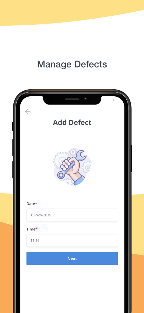 Aviation safety app screen for reporting and managing vehicle defects.