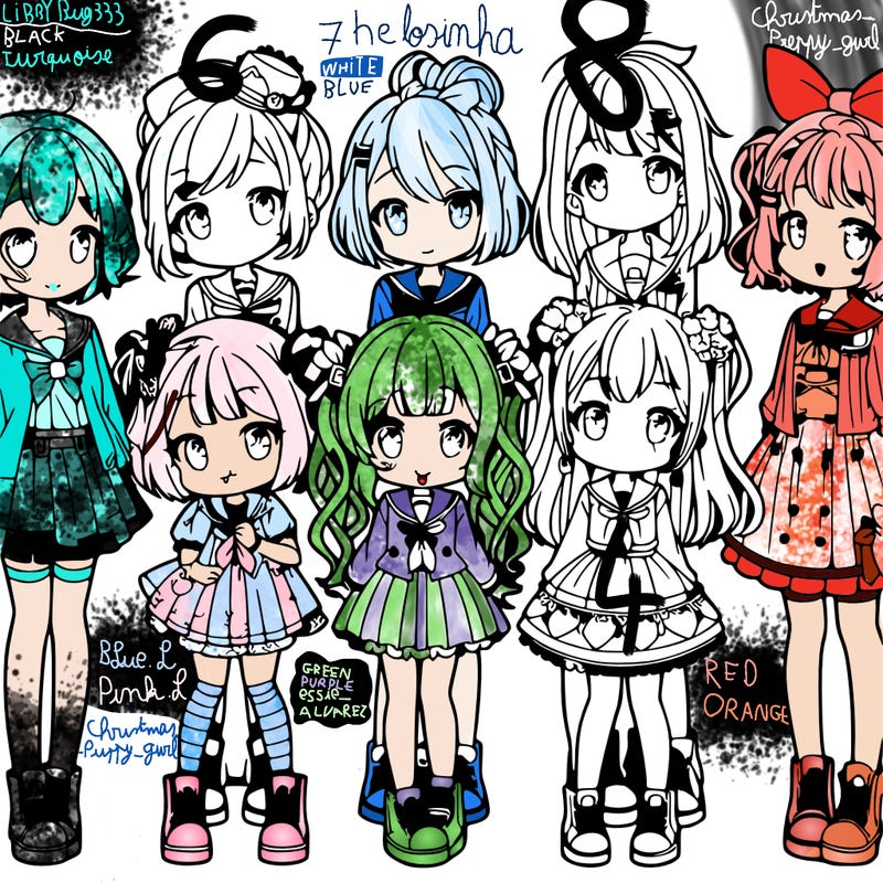 6 cute anime girls lined up